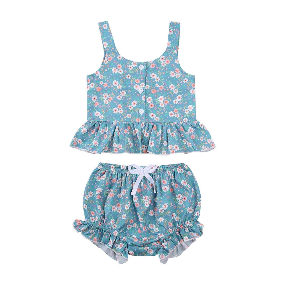 2 Pc -  Small Daisy Print Camisole + Shorts