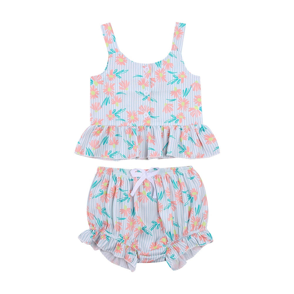 2 Pc -  Small Daisy Print Camisole + Shorts