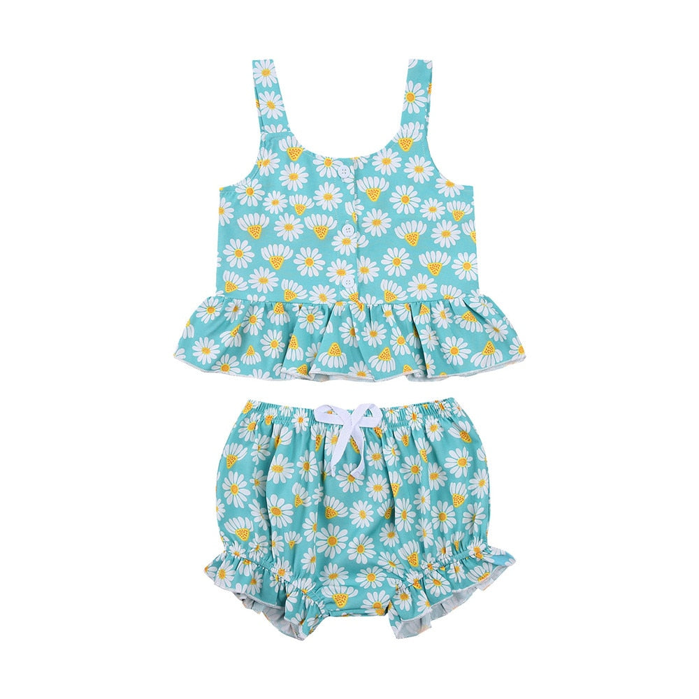 2 Pc -  Small Daisy Print Camisole + Shorts