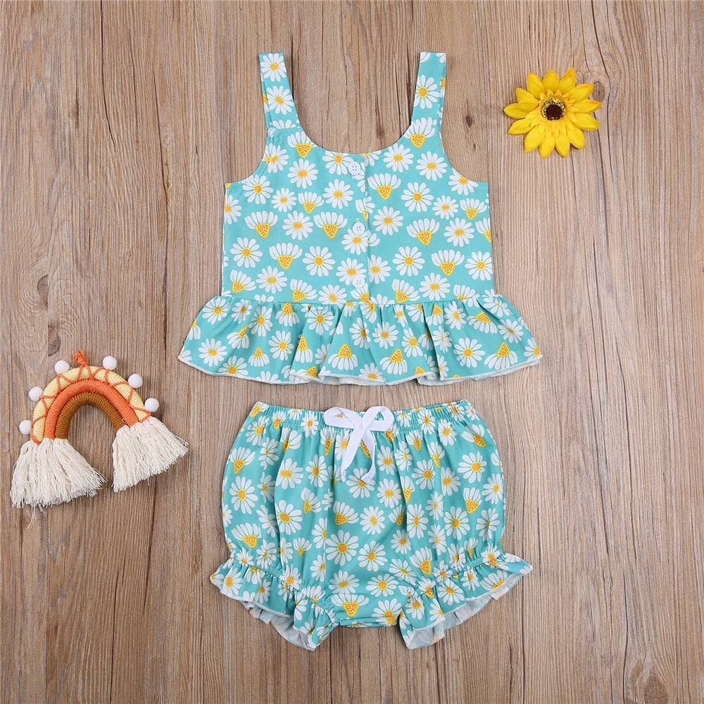 2 Pc -  Small Daisy Print Camisole + Shorts