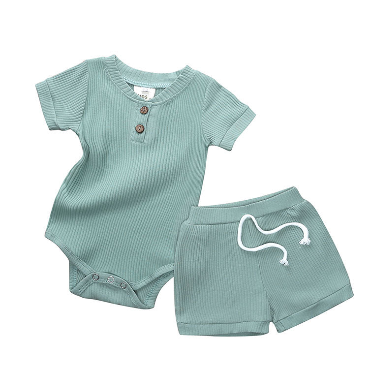 2 Pc - Cotton Short Sleeve Bodysuit + Shorts