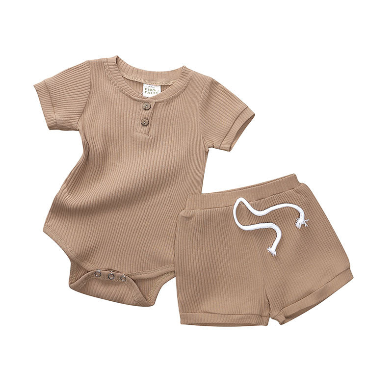 2 Pc - Cotton Short Sleeve Bodysuit + Shorts