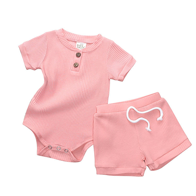 2 Pc - Cotton Short Sleeve Bodysuit + Shorts