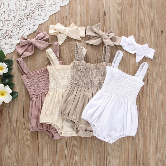 2 Pc - Elastic Jumpsuit + Matching Bow Headband