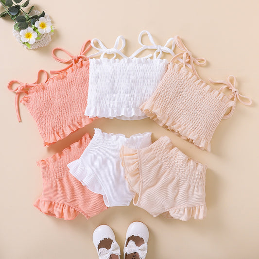 2 Pc - Tie-Up Spaghetti Strap Tank Top + Shorts