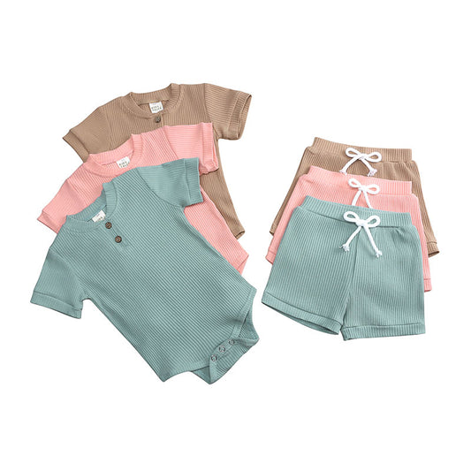 2 Pc - Cotton Short Sleeve Bodysuit + Shorts